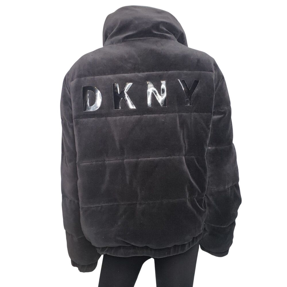 DKNY Sport Velour Puffer Coat DP8J8262 Black Womens Size Large